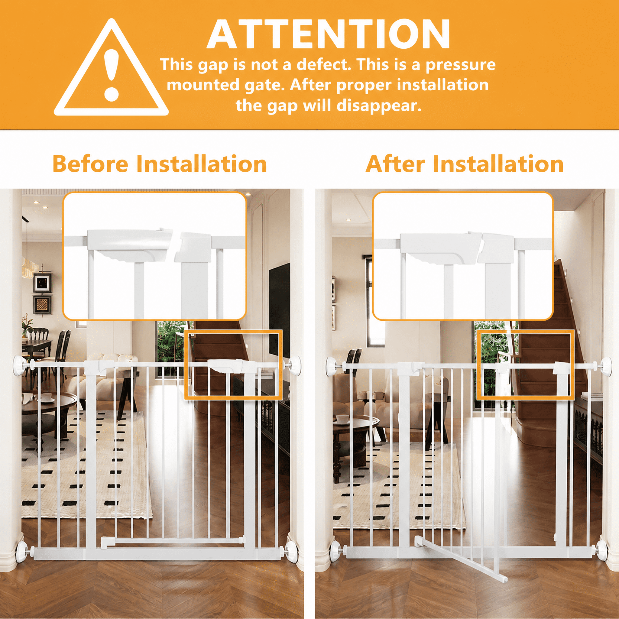 White Pressure Mounted Baby & Pet Gate 29.5"-45.3" Wide with Wall Protector, No Drill Walk Through Safety Gate for Doorways & Stairs