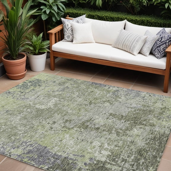 HomeRoots 605551 8 x 10 ft. Green & Gray Abstract Washable Indoor & Outdoor Rectangle Area Rug