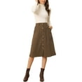 thumbnail image 2 of INSPIRE CHIC Women's Corduroy Skirt High Waist Button Front Belted Midi Skirt S Coffee, 2 of 6