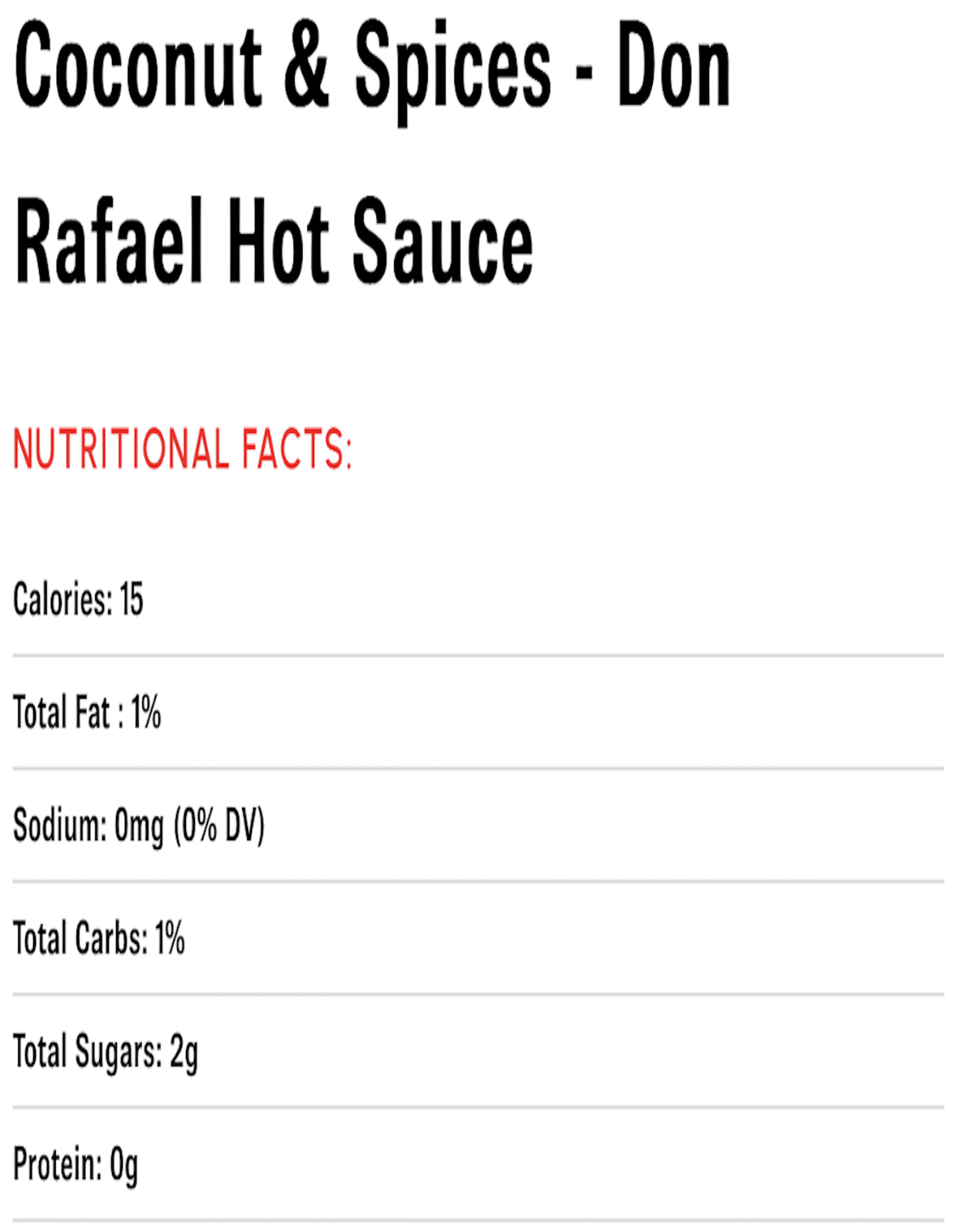 Don Rafael Artisan Coconut and Spices, 5 oz, Hot Sauce, Glass Bottle, No Allergen