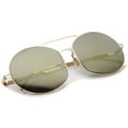 thumbnail image 5 of zeroUV Unisex Modern Thin Metal Frame Brow Bar Colored Mirror Lens Round Sunglasses 59mm (Gold / Gold Mirror) - 59mm, 5 of 5