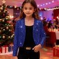 thumbnail image 2 of YOUYEDIAN Teen Girls Sequin Cardigan Jackets Kids Open Front Sparkly Long Sleeve Crop Tops Shiny Bling Dressy Casual Holiday Party Outfits (Blue, 11-12 Years), 2 of 7