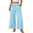 thumbnail image 2 of Thousandth Women Wide Leg Palazzo Pants Casual Cotton Elastic Drawstring High Waist Trousers With Pockets Loose Fit Vacation Beach Flowy Pants, 2 of 9