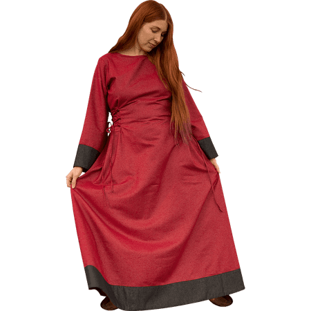 Childrens Freya Dress in Dark Red/Epic Black, size: Small | Cotton by Medieval Collectibles