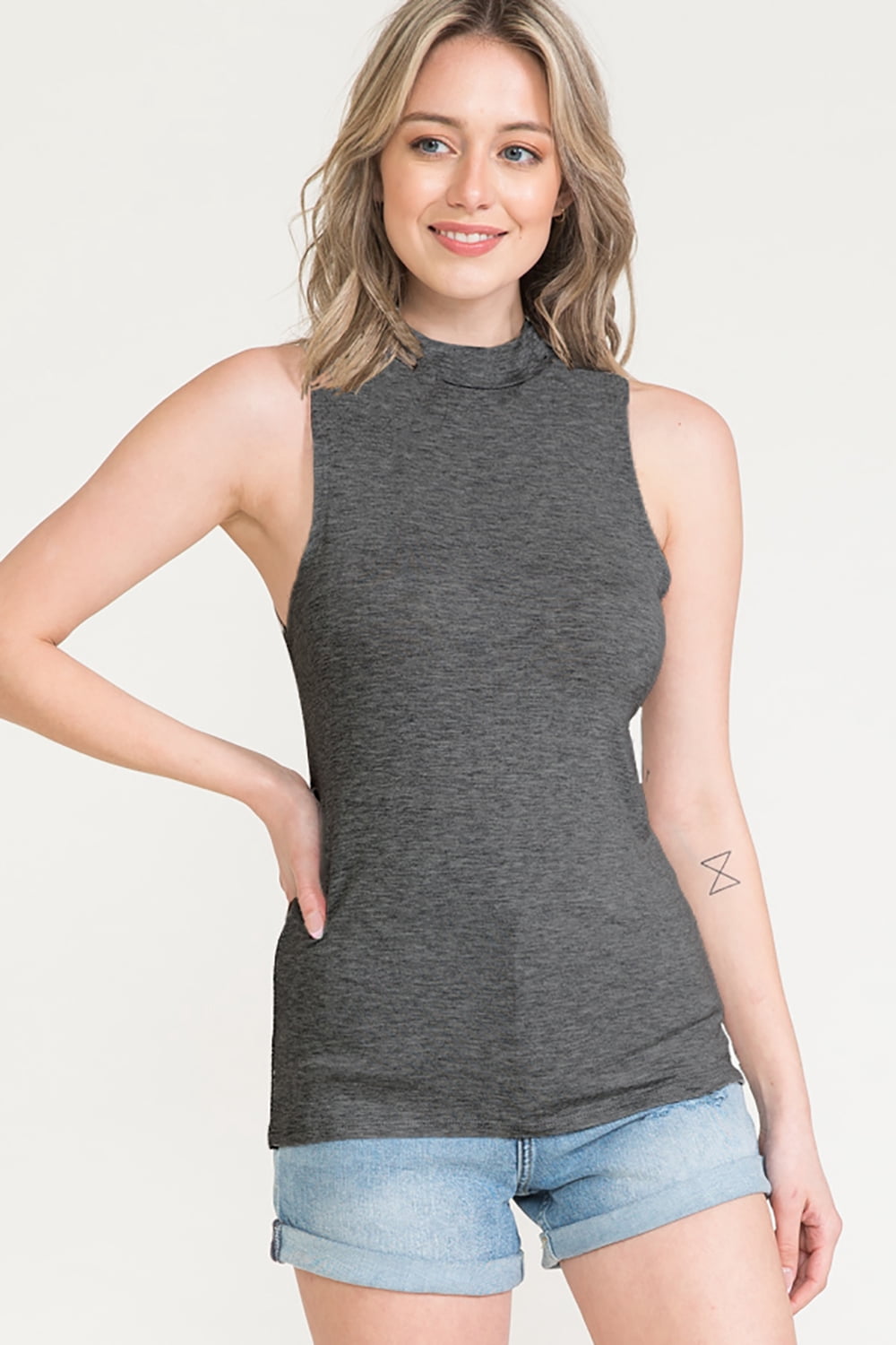 Rayon Span Mock Neck Sleeveless Top 