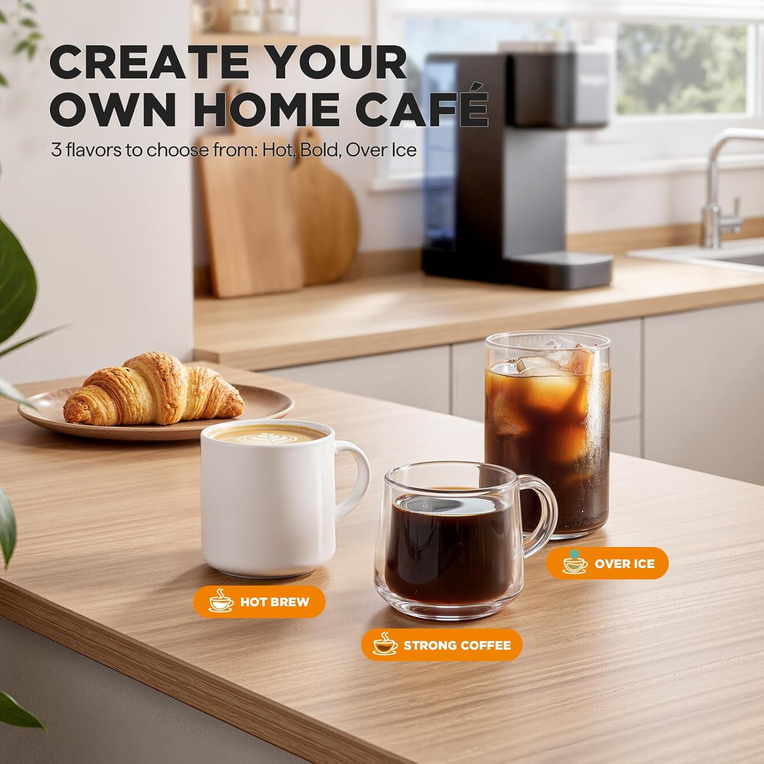 Single Serve Coffee Maker, Iced and Hot Machine for K Cup & Grounds, Compact Design, 40oz Removable Water Reservoir, 6 to 24 Oz Brew Sizes, Fits 7.3" Travel Mug, Black