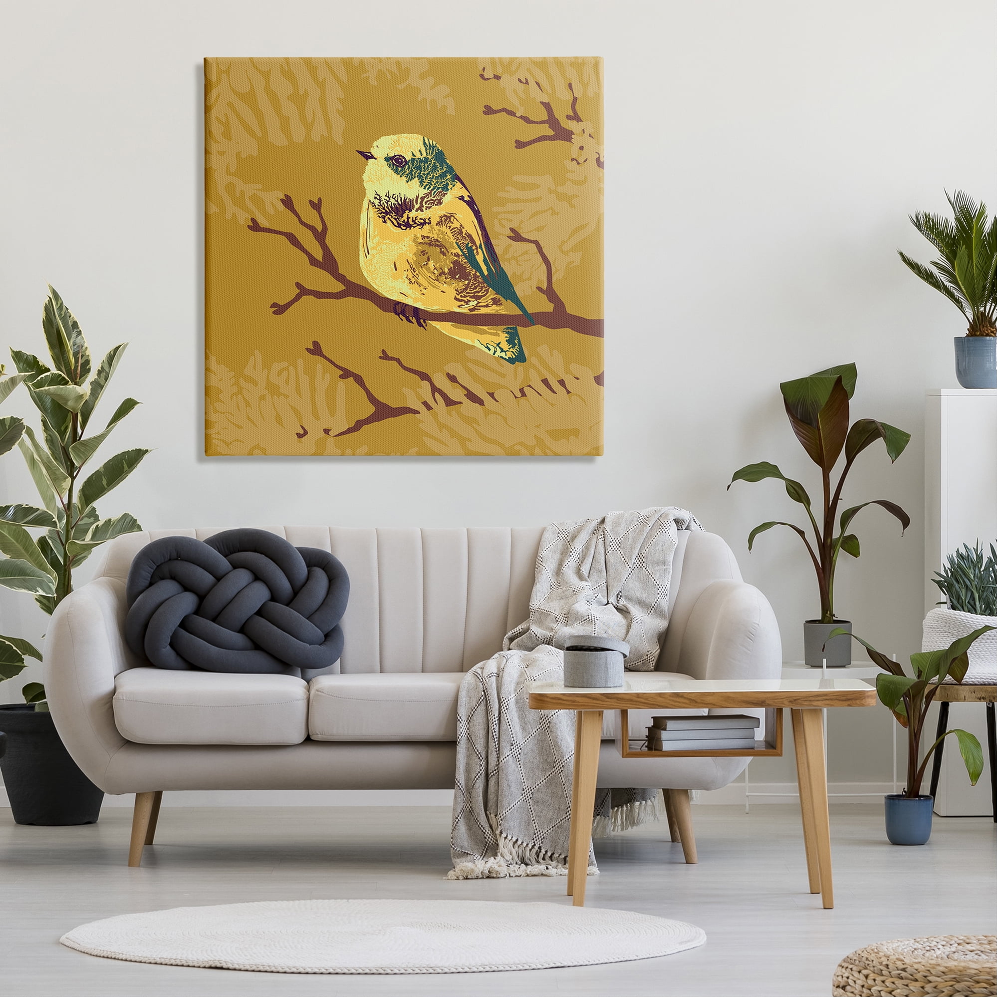Stupell Industries Small Yellow Bird Perched Wildlife Animal Portrait Graphic Art Gallery Wrapped Canvas Print Wall Art, Design by Verbrugge Watercolor
