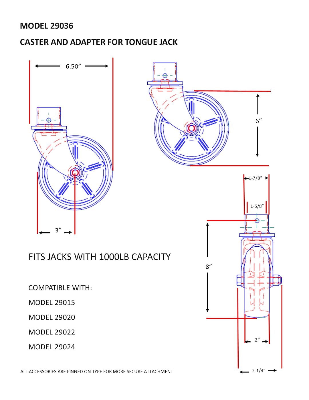 Bal Products 29036B Swivel 1,000 lb Capacity Caster Wheel for RV Trailer Jacks