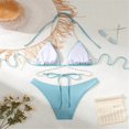 thumbnail image 3 of Conjunto de Bikini con cuello Halter para mujer, traje de baño de 3 piezas de Color liso con cobertura, ropa de playa Sexy para verano, 2024, 3 of 5