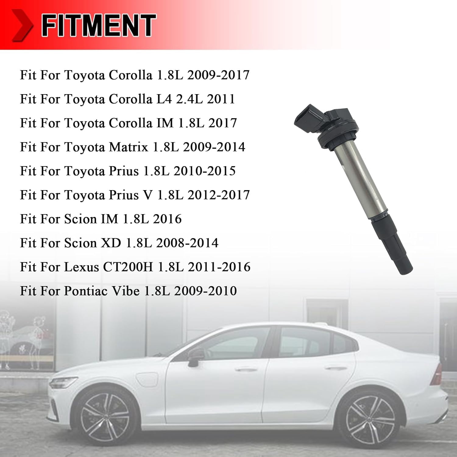 Ignition Coil Pack Set of 4 Compatible with Toyota Corolla Matrix Prius Lexus CT200h Scion iM xD Pontiac Vibe 1.8L L4 2009-2017, Replace 90919-02258 90919-02252 UF596 UF619 C1714