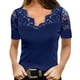 thumbnail image 1 of Tops De Manga Corta, Blusa De Encaje Elegante De Poliéster Con Cuello En V Transpirable Para Fiesta De Compras ANGGREK Azul M, 1 of 6