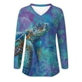 thumbnail image 3 of Womens Summer Beach Vacation Sea Turtle Tie-dye Long Sleeve V Neck T Shirts Casual Tops Tees, 3 of 4