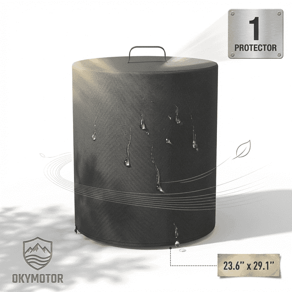 OKYMOTOR 600D Round Fire Pit Cover - Waterproof, Dust-Proof & Windproof Drawstring Closure, All-Weather Outdoor Patio Protection