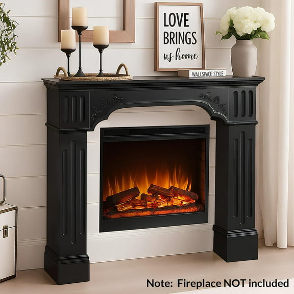 OUINCH 43.3" Fireplace Mantel, Freestanding Fireplace Surround with Leg for Electric Fireplaces, MDF Mantel Surround with Shelf for Living Room with Decorative Pattern, Anti-Tipping & Waterproof