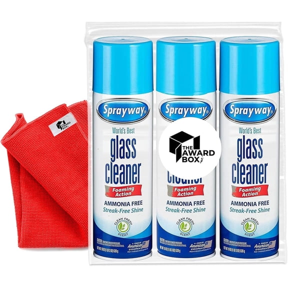 Sprayway Foam Action Window Glass Cleaner Bonus Pack with Cleaning Cloth, Fresh, 19 oz, 3 Count