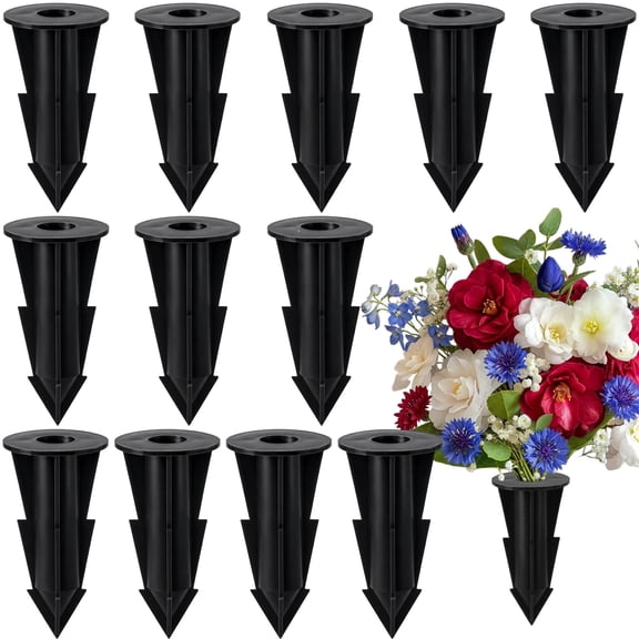 Ebaokuup 12 Pcs Black Artificial Flower Holder Ground Spikes for Cemetery