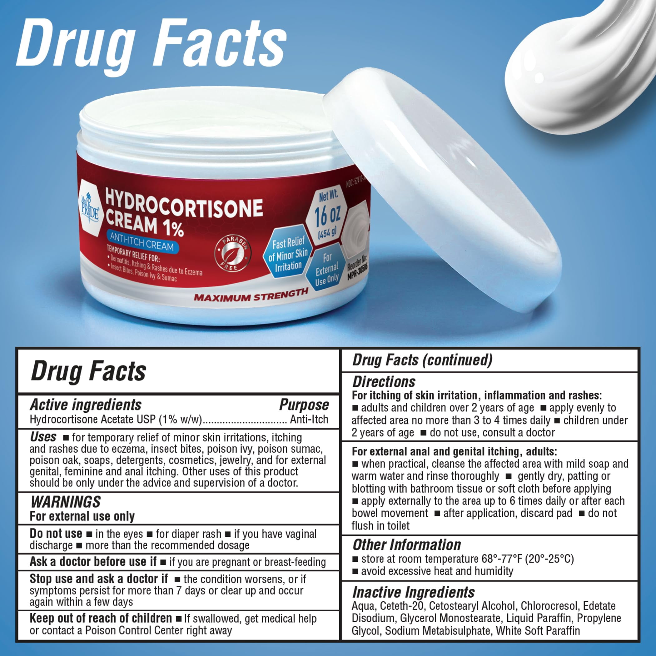 (2 pack) MED PRIDE 1% Hydrocortisone Cream 16oz Bulk Cortisone Anti Itch Cream for Eczema, Dermatitis, Rashes, Bug Bite Itch Relief & Skin Irritations