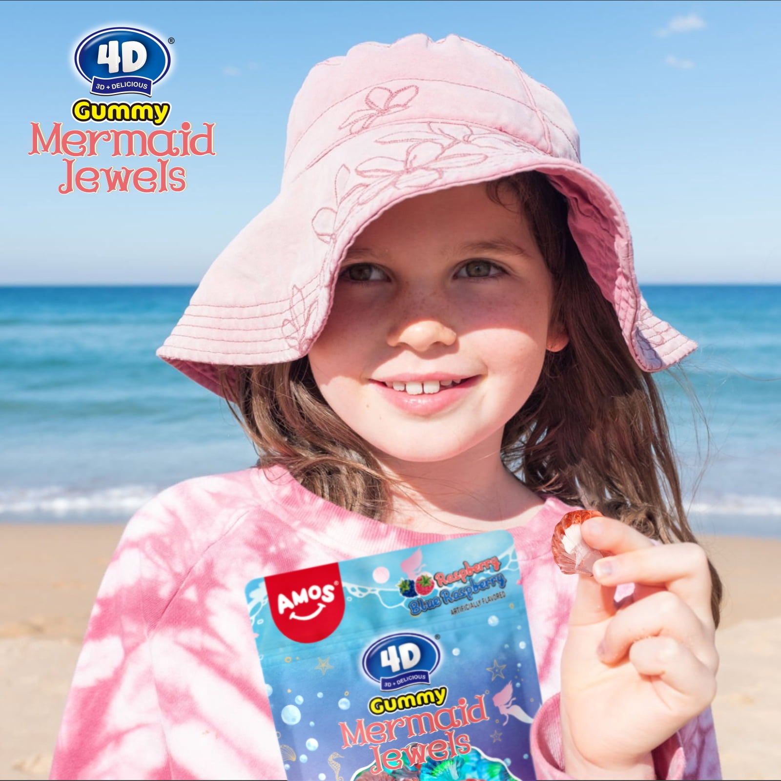 Amos 4D Gummy Mix Bulk Candy Raspberry & Blueberry, Mermaid Jewels