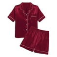 thumbnail image 4 of TiaoBug Women Mens Pajamas Set Satin Lapel Short Sleeve Shirts with Shorts 2-Piece Nightwear Burgundy XXL, 4 of 7