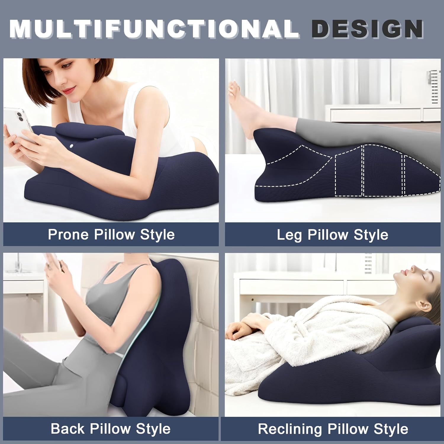 Memory Foam Wedge Pillow  Prone For Sleeping Reading Bed Support & Sitting Up Ideal Massage With Removable Cover