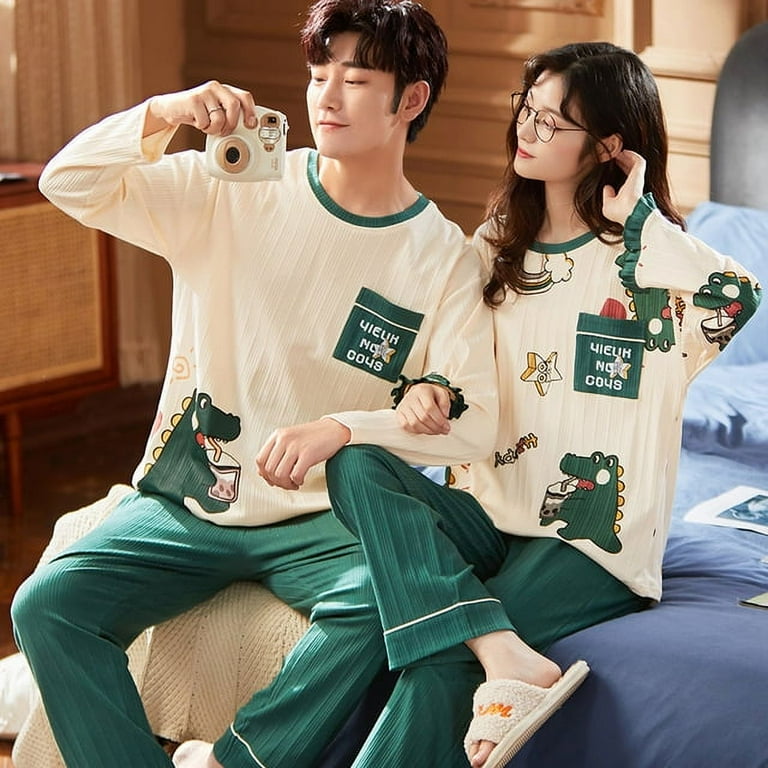 Korean Men Pijamas Set Cotton Women Pajamas Set Autumn Sleepwear Casual Loungewear hombre Mujer Home Clothing Pyjamas Suit Walmart
