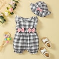 thumbnail image 3 of KIMI BEAR Newborn Baby Girls Outfits 0 Months Spring Summer Outfits 3 Months Classic Checkboard Prints Sleeveless Jumpsuit + Hat 2PCS Set Khaki, 3 of 8