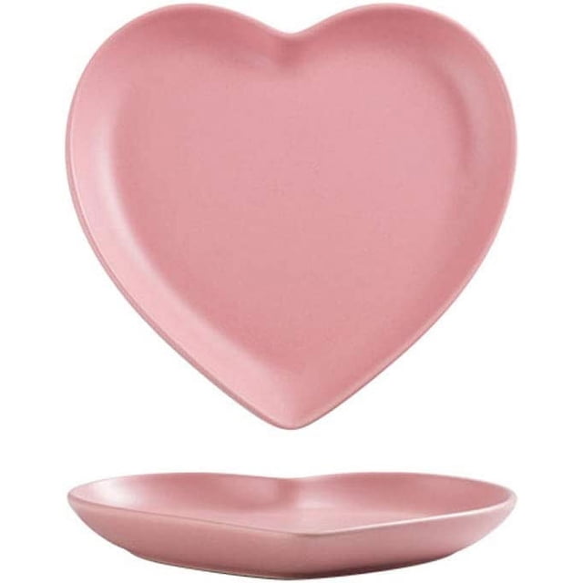 YISITIAN 2 Pcs Colorful Matte Heart-Shaped Ceramic Plates - Versatile for Salad, Dessert & Steak, Stylish Tableware for Home Kitchen/Dining AZ1014-1287