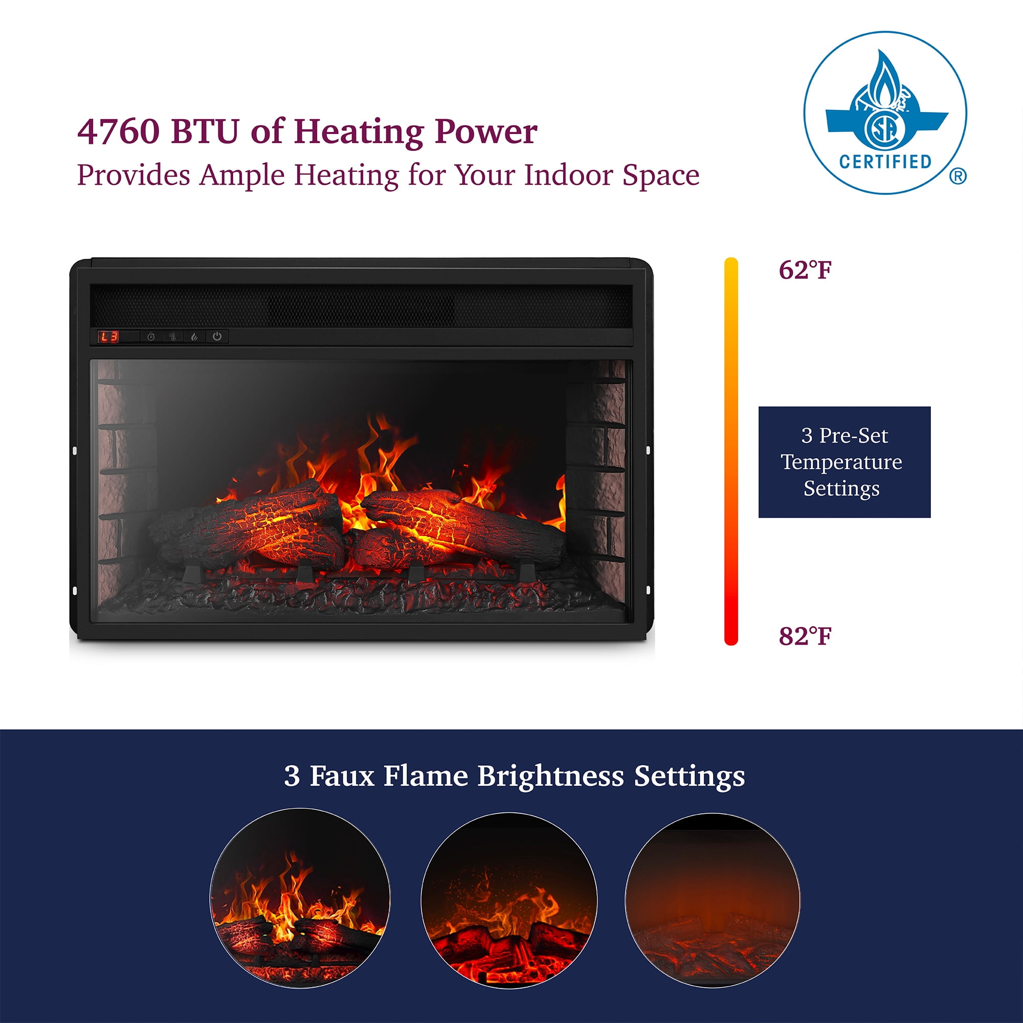 BELLEZE 26'' Electric Fireplace Insert Heater with Log Hearth Flame and  Remote,1400W Black - Walmart.com