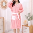 thumbnail image 3 of Kaemgyyd Robes for Women Fluffy Fuzzy V Neck Bath Robe Knee Length Bathrobe Bow Front Ladies Outfits（Watermelon Red,One Size）, 3 of 7