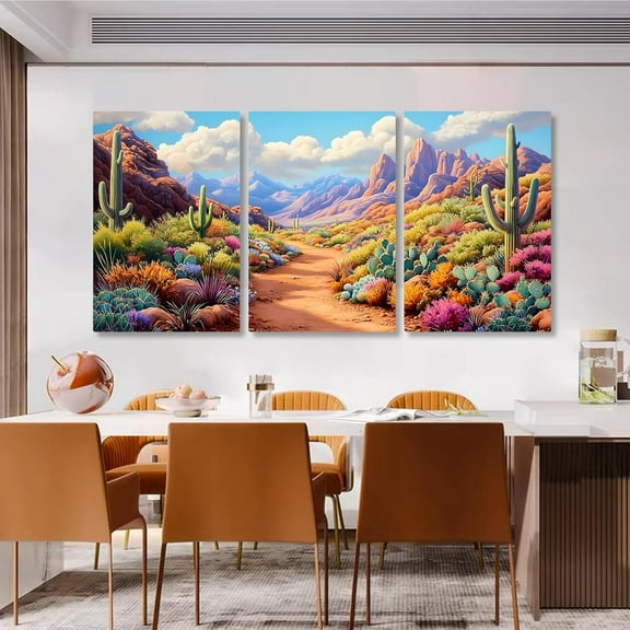 FCCUYE Arizona Desert Canvas Wall Art, Desert Landscape Canvas Print, Cactus Wall Art, Southwestern Wall Decor, Nature Pictures Wall Decor, Wall Posters for Living Room Office (12" x 18" x 3 pcs)