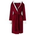 thumbnail image 6 of AOMPMSDX Womens Pajama Sets Hooded Bathrobe Lightweight Soft Plush Long Flannel Sleepwear Hooded Bathrobe Plush Long Robe Red Nightgowns For Women M, 6 of 9