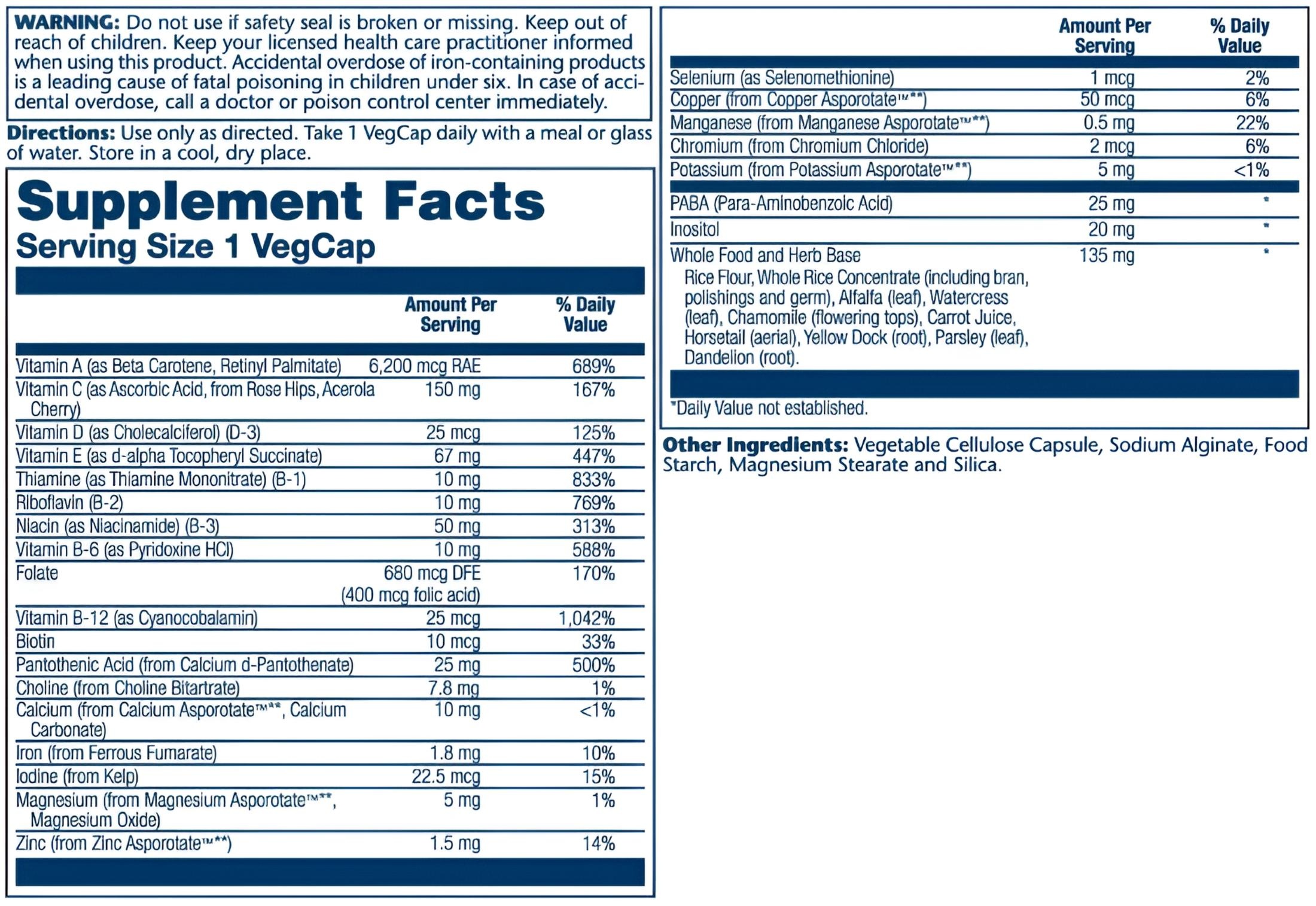 Solaray Once Daily High Energy Multivitamin | Supports Immunity & Energy | Whole Food Base Ingredients | Mens and Womens Multi Vitamin | 120 VegCaps