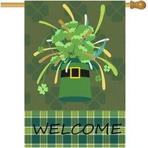 St Patricks Day 28x40 Double Sided, Outdoor Saint Patrick''s Farmhouse Decorations, Shamrock Top Hat Large Garden Flag for Outside Green13-28