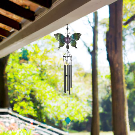 ICE ARMOR 46" Long Green Butterfly Wind Chime with Gem