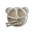 thumbnail image 1 of Kids Wheat Straw Divided Plate Set with Spoon Fork Bear Design Drop-Resistant & Safe Tableware, 1 of 7