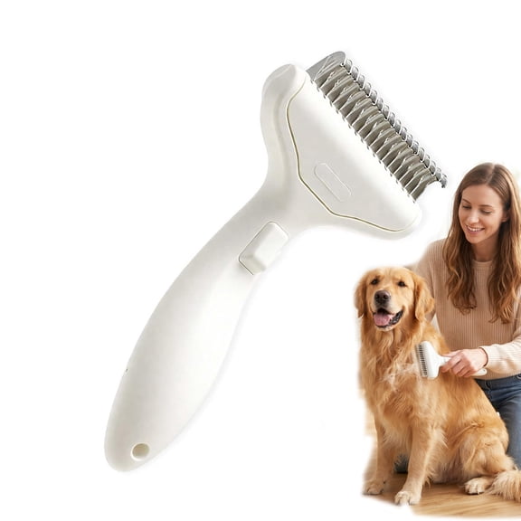 Dual-Sided Dog Deshedding Brush, Pet Dematting Comb for Long Hair (White)