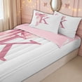 thumbnail image 3 of meiyoeat Pink Bow Letter K Zipper Twin Comforter Sets with Fitted Sheet and 2 Pillowcases for Girls, Dreamy Princess Style Zipper Bedding Set, Pink Reversible, 4pcs, 3 of 6