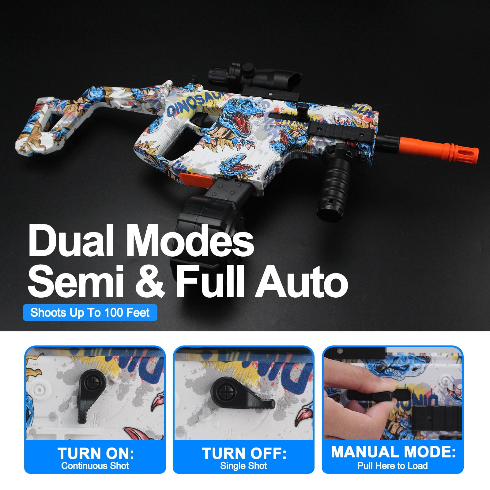 Gel Ball Blaster – Semi & Full Auto Splatter Blaster with Sight, Goggles, 600 Rounds/Min, 100FT Range for 14+ Years Old
