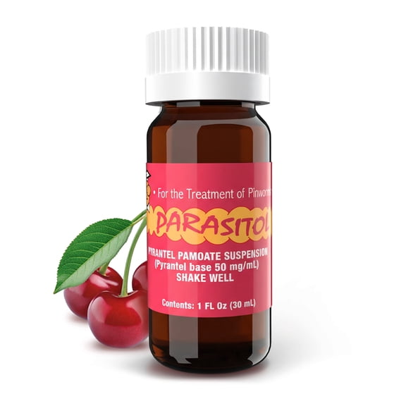 Parasitol Oral Suspension with Pyrantel Pamoate, Cherry Flavor, Liquid Formula for Ages 2 , 2 fl oz, (1 Pack)