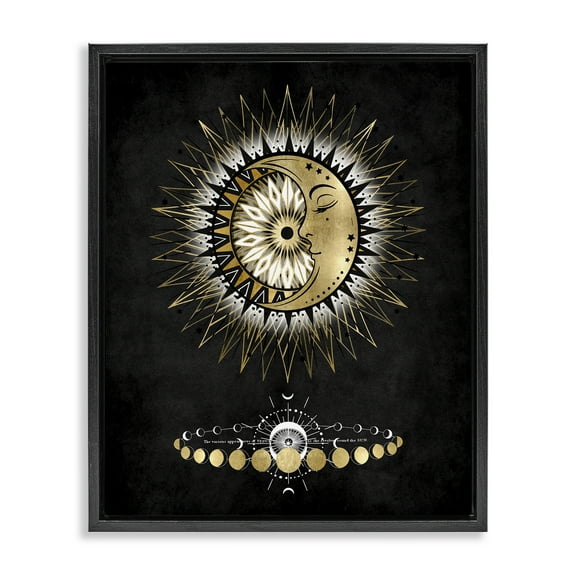 Stupell Industries Lunar Phrases Astrology Astrology & Stars Painting Black Floater Framed Canvas Art Print Wall Art, 17 x 21