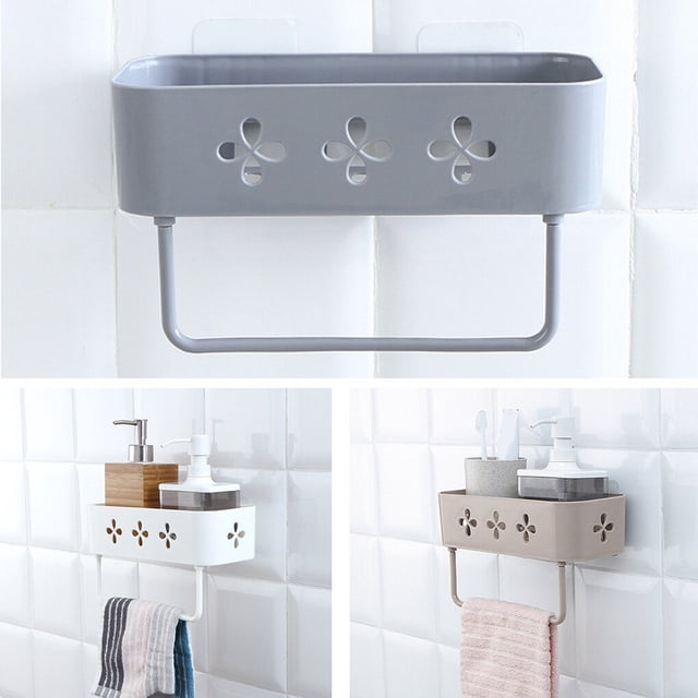 Kitchen Bathroom Organizer Wall Storage Rack Adhesive Shower Shelf Basket Toiletries Storage Holder