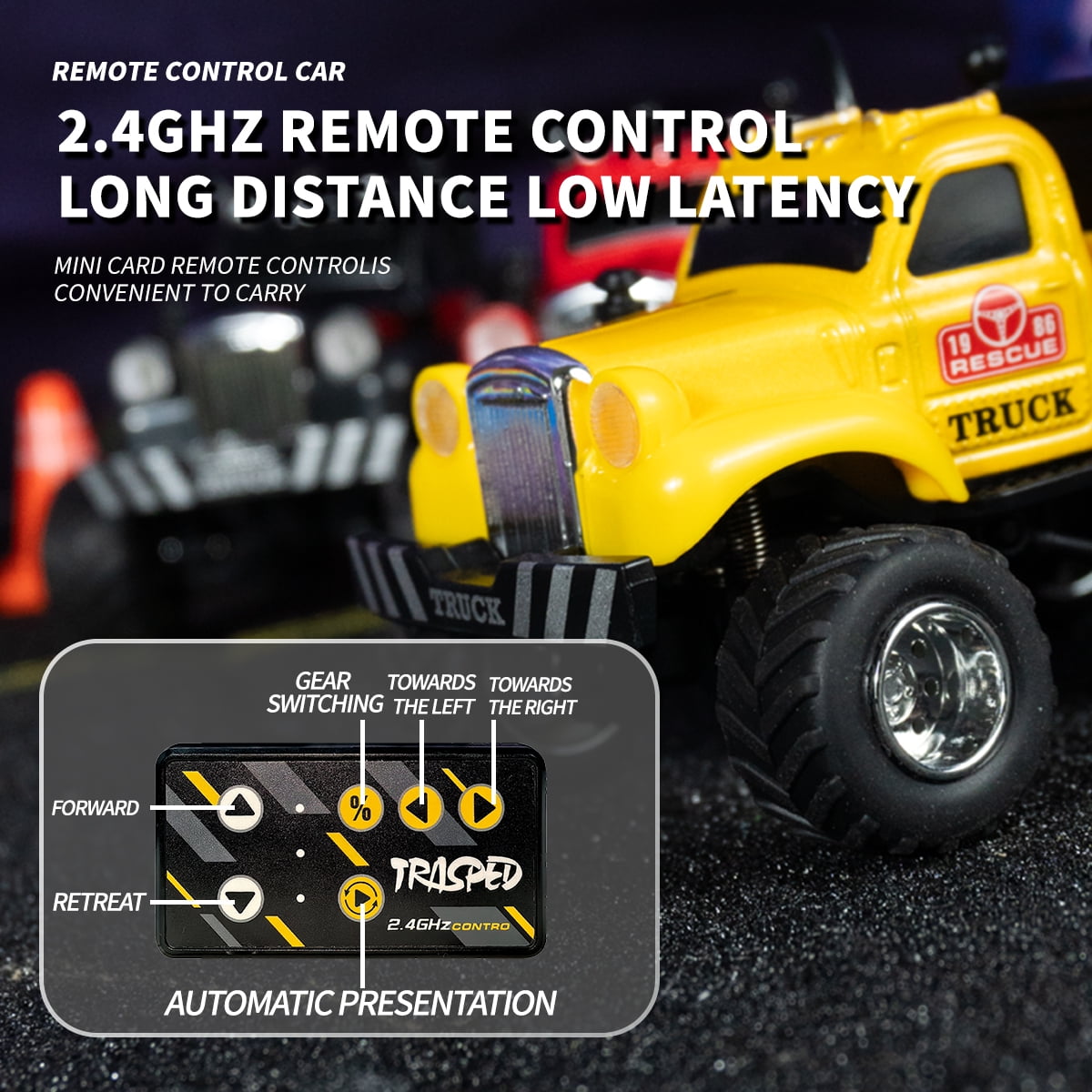 2.4G bigfoot with trailer remote control maintenance car, reinforced alloy body to prevent falls