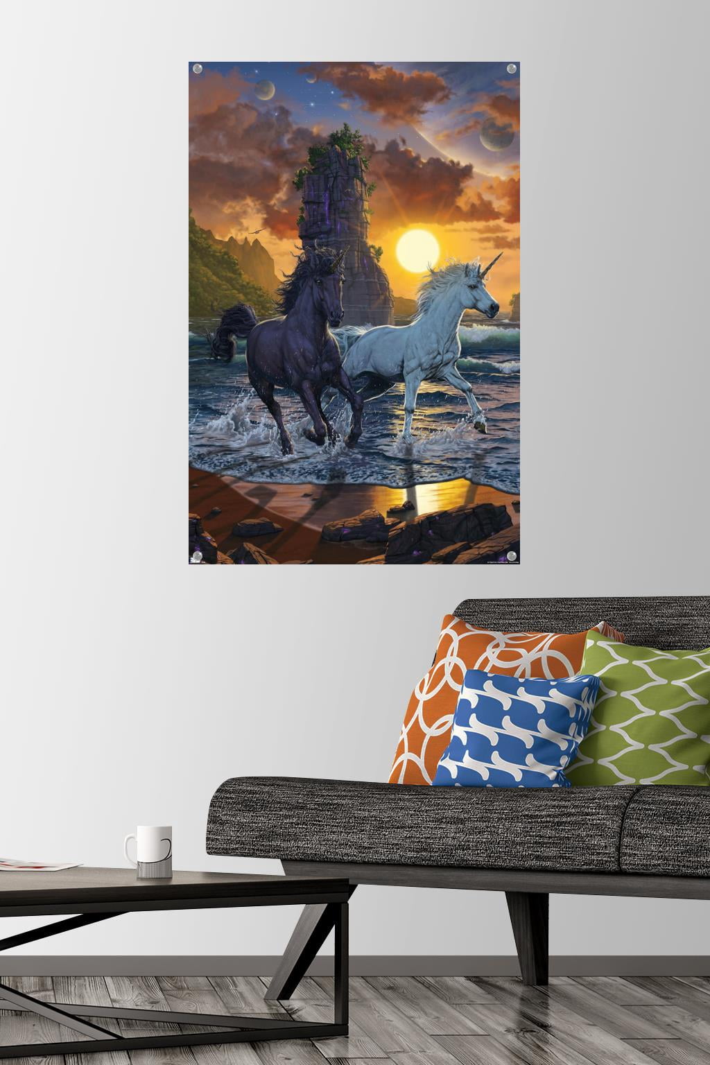 Vincent Hie - Unicorns On A Beach Wall Poster with Pushpins, 22.375" x 34"