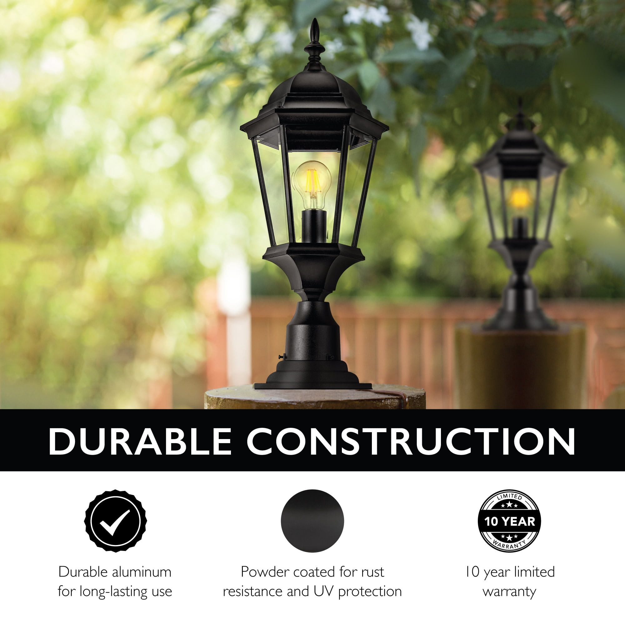 Cast Aluminum Round Outdoor Pier Base with Matte Black Finish, Post-Top Light Mount, 3 in. Fitter
