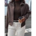 thumbnail image 6 of Women'S Jacket Zip Up Mock Neck Long Sleeve Casual Jackets Outerwear Brown XL, 6 of 8