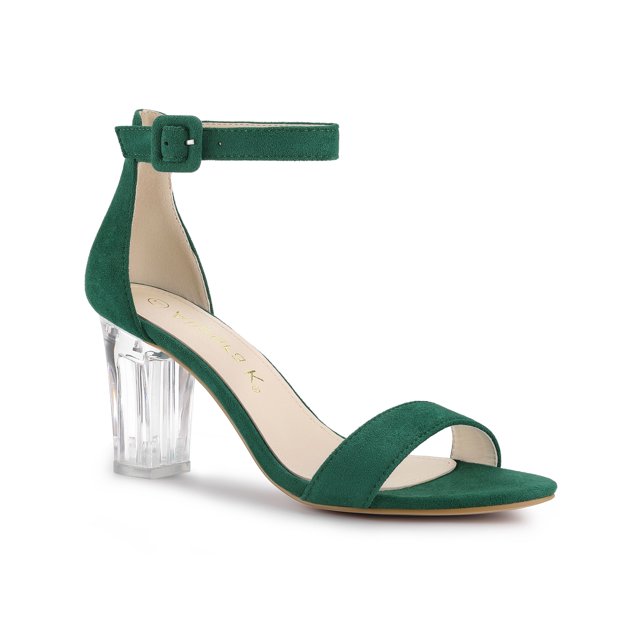 BLISSFUL STEP Women's Clear Heel Chunky Heels Ankle Strap Sandals