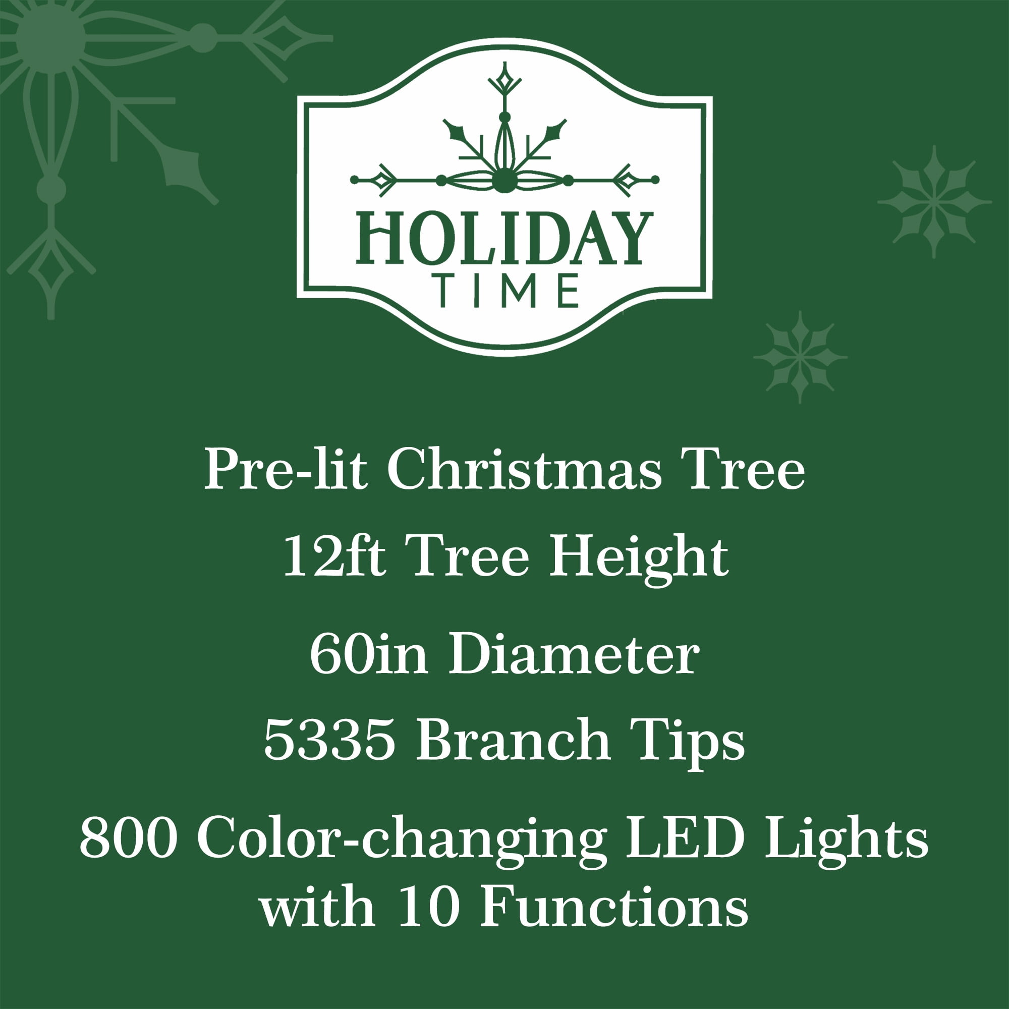 12ft Pre-Lit Sheridan Sure-Lit Pole Slim Pine Christmas Tree, 800 Color-Changing LED, Green, by Holiday Time