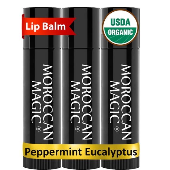 Bálsamo Labial Moroccan Magic Menta Eucalipto Orgánico 3 Pack para Suave Aplicación