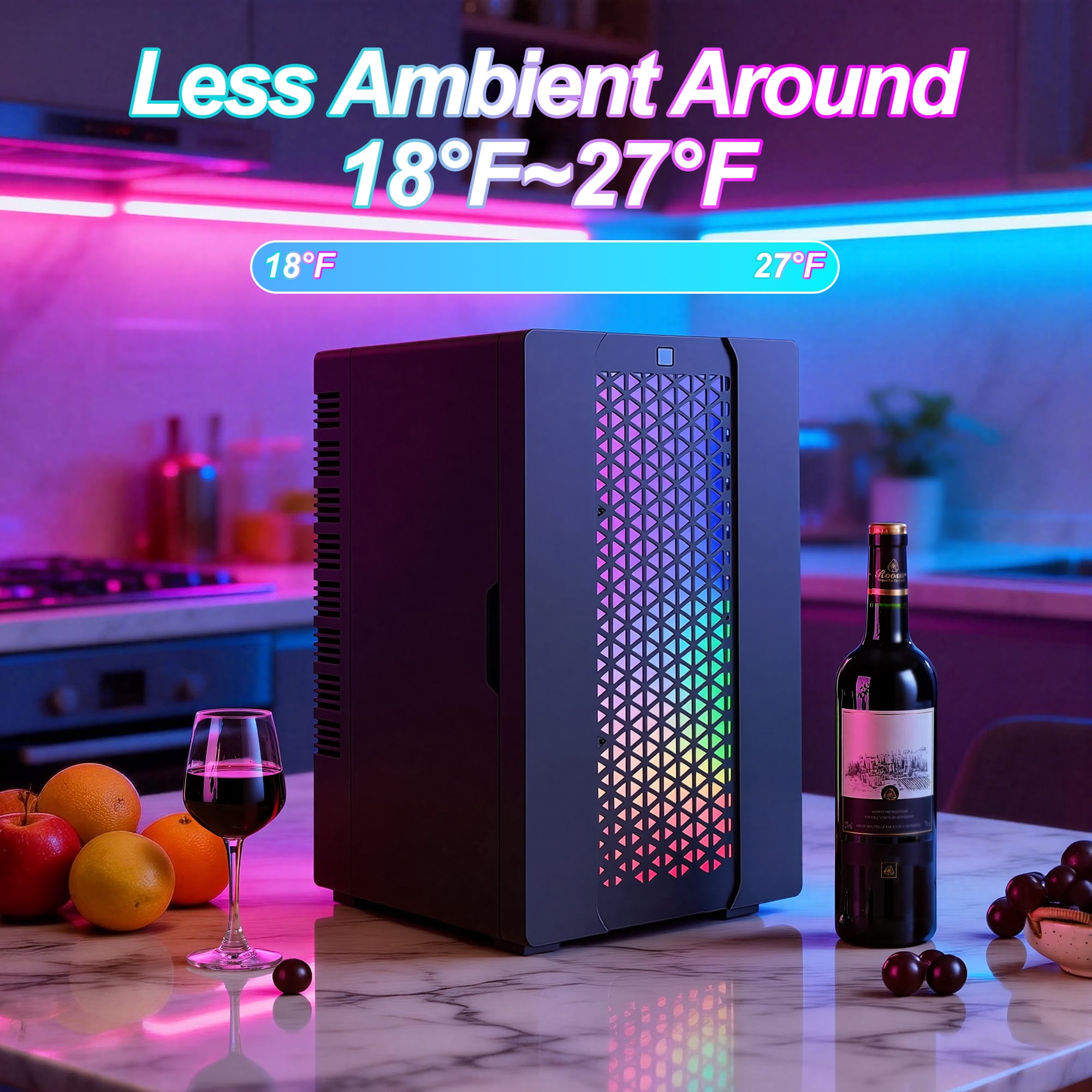 10L Gaming Light Portable Refrigerator & Wine Cooler - 9 Light Modes, Removable Shelf