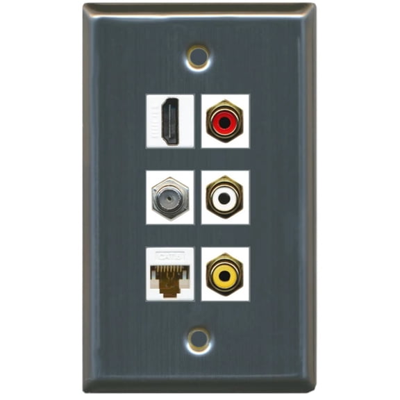 Ultra Spec Cables 1 Port HDMI Cat6 Coax Composite RCA Wall Plate Stainless Steel
